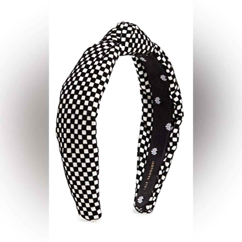 Lele Sadoughi Checkered Slim Knotted Headband - Black and White